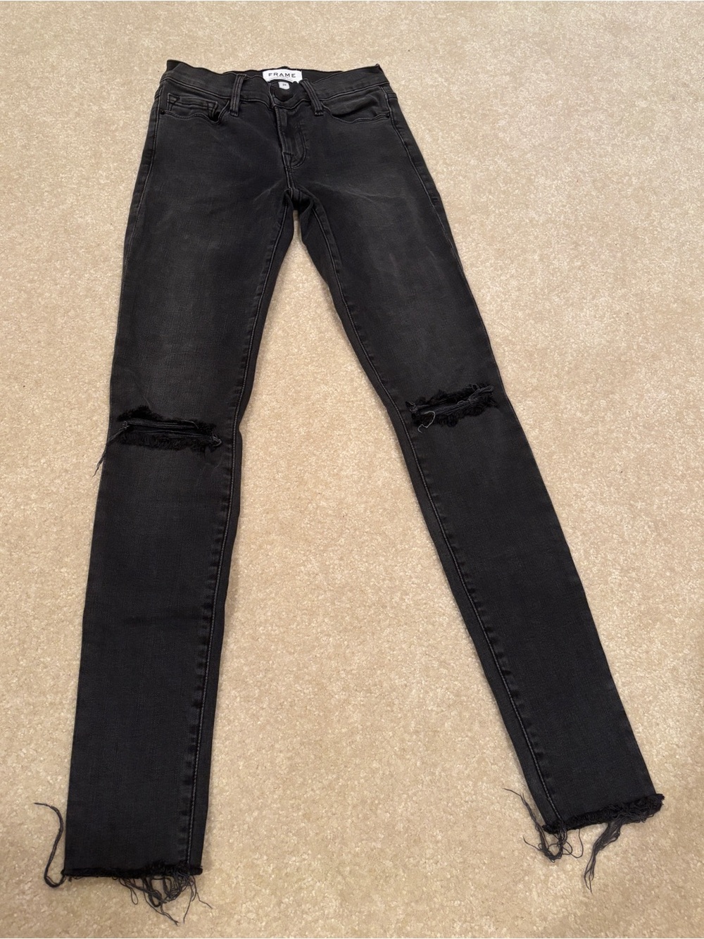 Frame Denim Washed Black Ripped Skinny Jeans